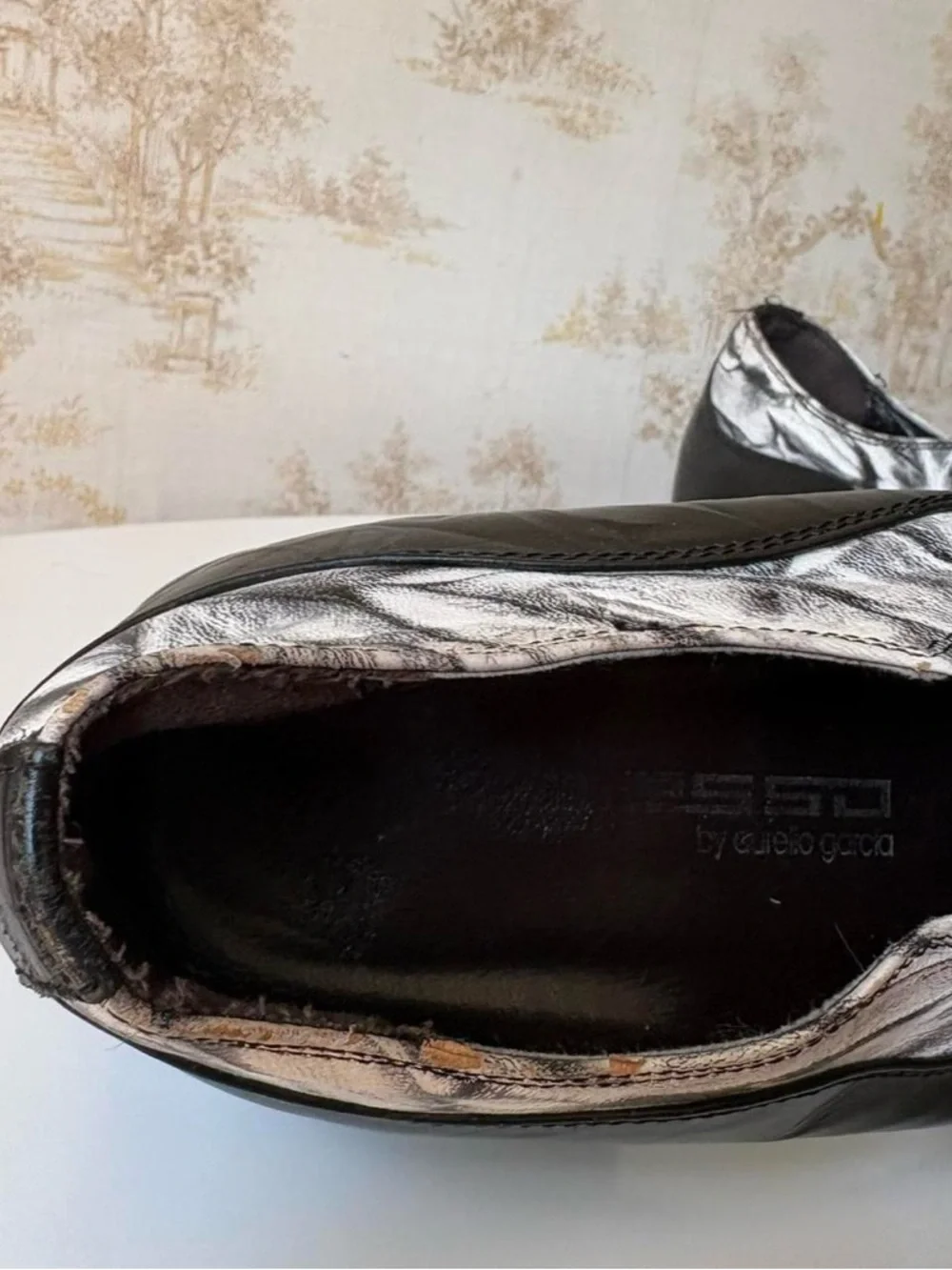 Fiesso by Aurelio Garcia Y2K Black Goth Metal Toe Leather Loafer Shoes 43